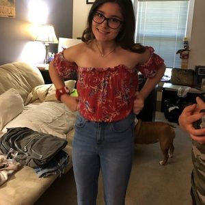 American Eagle flowered top off shoulder